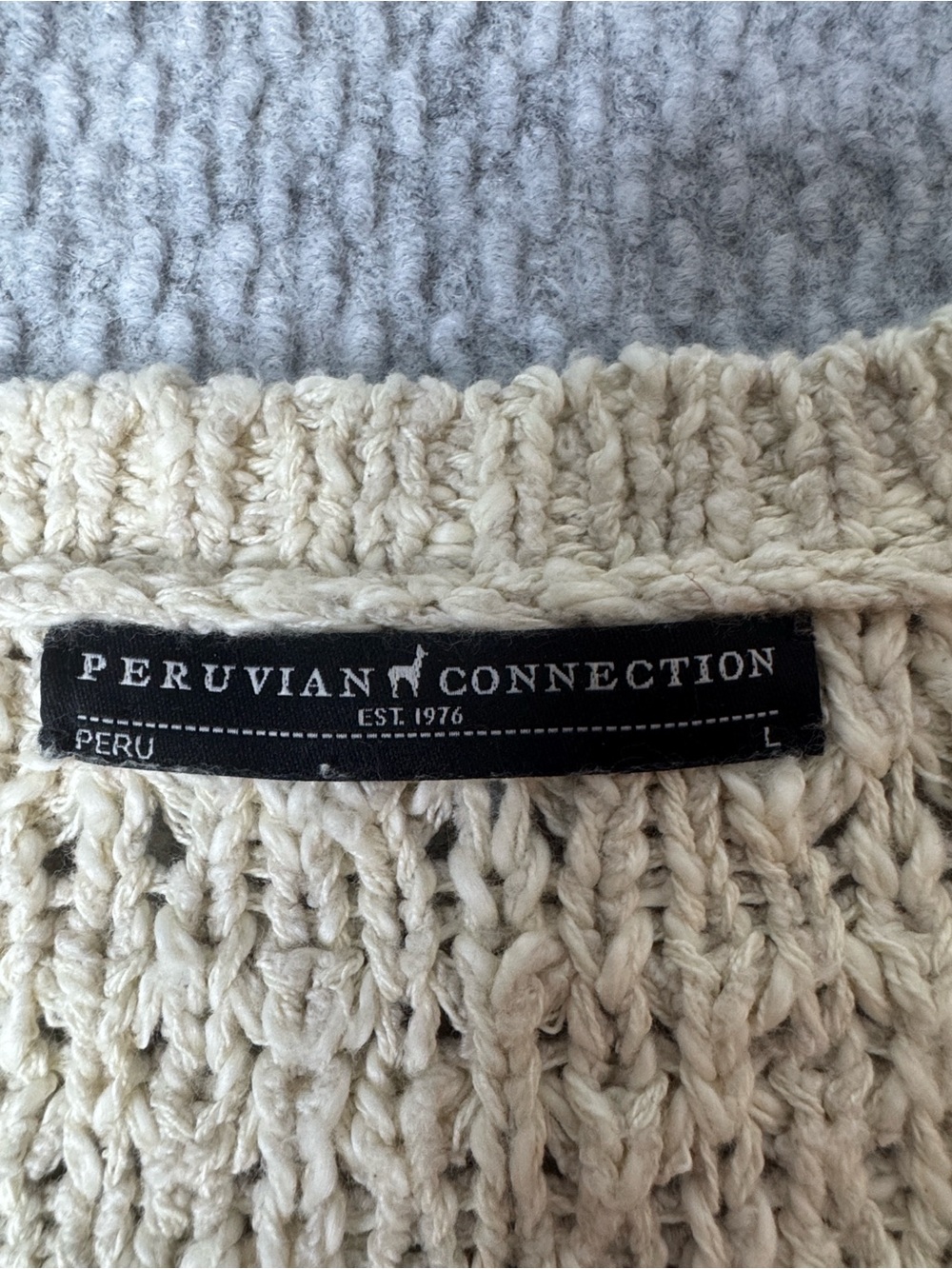 Peruvian Connection Sweater Cream Knitted Sz L